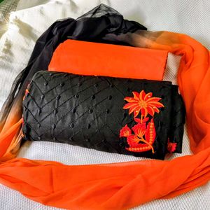 Elegant Black & Orange Embroidered Suit