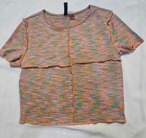Multi-Color Ribbed Cropped Tee