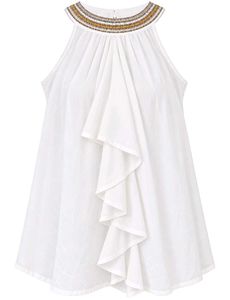 White Halter Neck Ruffled Top