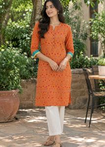 Orange Ethnic motifs Kurta