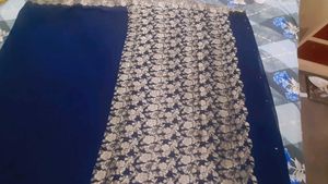 Elegant  navy Blue &amp; Gold Floral Saree