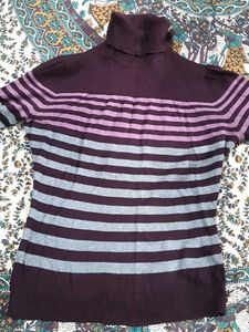 Striped Turtleneck Knit Top