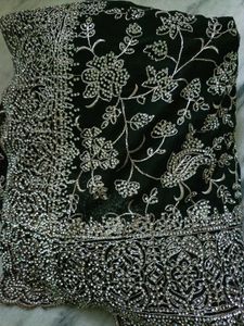 Elegant Green Zardosi stones work Saree
