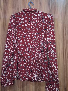 Maroon Floral Print Y2K Shirt🌸