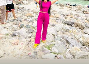 Bright Pink Crop Top & Pants Set