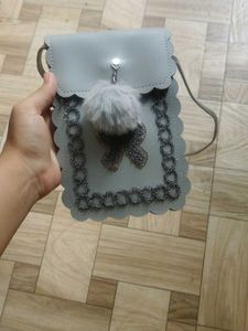 Cute Grey Crossbody Bag with Pom-Pom