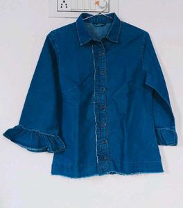 💫 Stylist Denim Ruffle Sleeve Shirt