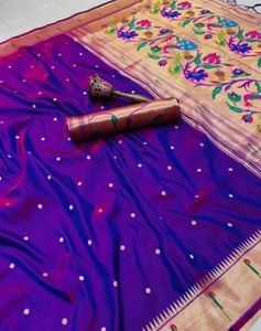 Vibrant Purple Saree with Gold Border