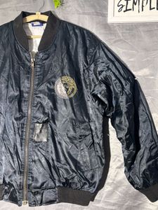 Black Bomber Jacket with Emblem