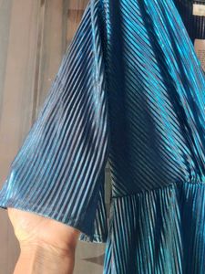 Stunning Blue Metallic Pleated Dress in offer pric