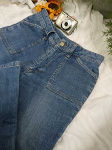 Vintage Style Button Detail Denim Jeans