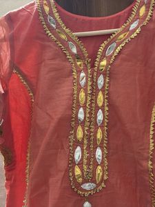 Beautiful Peach Mirror Work Kurta