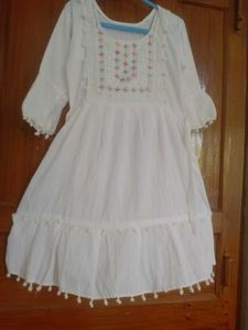 White Kurta with colorful embroidery