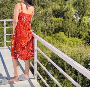 Rust Floral Print Summer padded dress