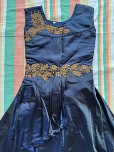 Elegant Blue Dress with Gold Embroidery