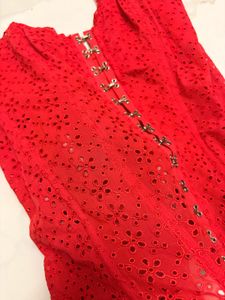 Red Broderie Anglaise Corset Top