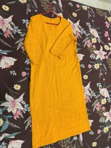 Vibrant Yellow chikankari Kurti