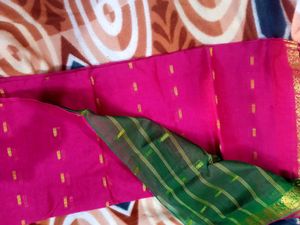Vibrant Pink Saree with Gold Border