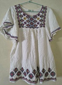Embroidered White Boho Tunic Top