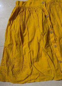 Yellow Button-Front Eyelet Skirt