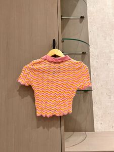 Cropped Crochet Polo Top