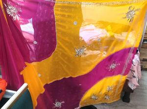 🌟 Vibrant Dual-Tone Saree with Mirror Work