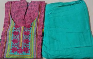 Embroidered Pink Kurta Set with Teal Bottm