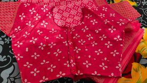 Red Printed Saree organza