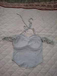 Cute Light Blue Lace Halter Top