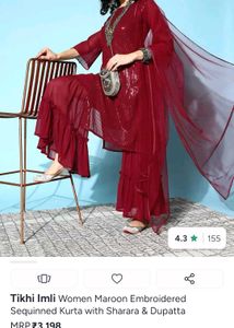 Maroon Sequinned Kurta Sharara Set