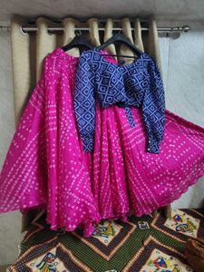 Vibrant Pink &amp; Blue Bandhani Lehenga Choli Set