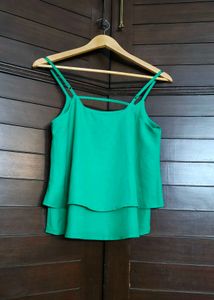Ginger Solid Green Layered Spaghetti Top