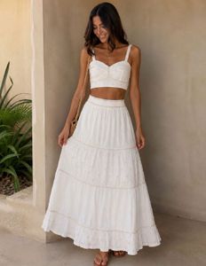White Embroidered Crop Top & Skirt Set