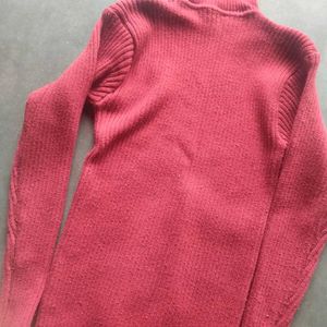 Red Ribbed Turtleneck Sweater