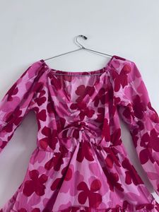Vibrant Pink Floral Tiered Mini Dress