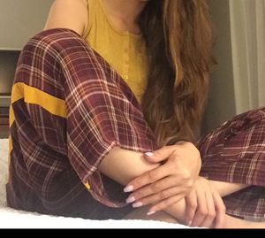 Wine color Pants With Mustard Stripes