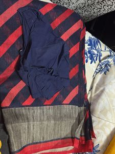 Stylish Red &amp; Blue Striped Saree