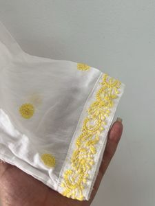 Elegant White Kurta shrug with Yellow Embroidery