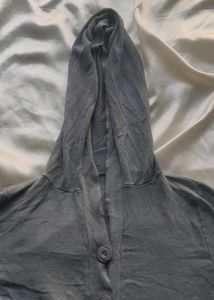 Gray Hooded Cardigan Sweater