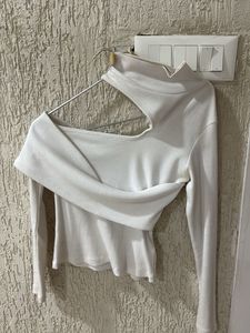 White Asymmetrical Long Sleeve Top