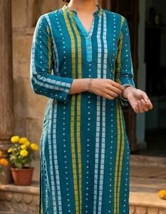 Teal & Yellow Striped Kurta
