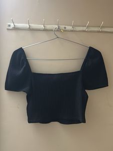 Chic Black Puff Sleeve Square Neck Crop Top