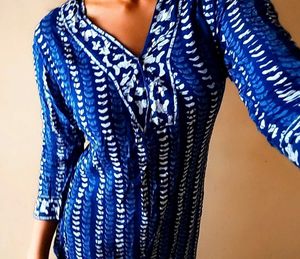 Blue Printed Cotton Kurta