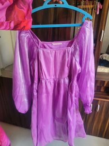 Lilac Puff Sleeve Midi Dress