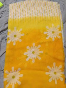 Vibrant Yellow Floral Saree