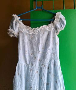 Light Blue Floral Print Dress Bridgerton inspired
