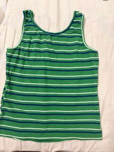 Green Striped Tank Top with Butterfly