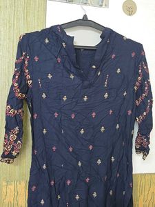 Navy Blue Embroidered Kurta