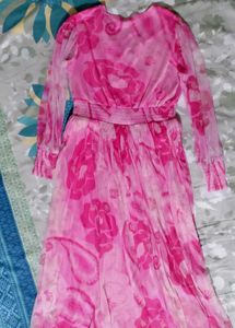 Women's Pink Floral Printed Midi Dress