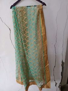 Duppata festive sea green golden colour